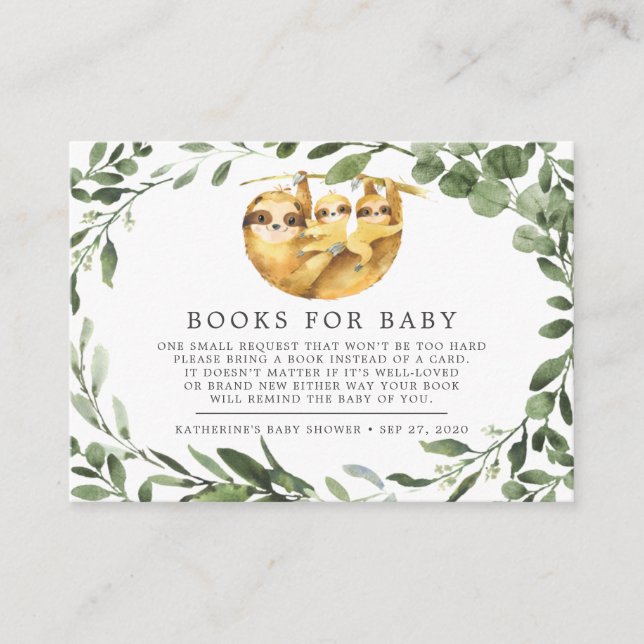Twins Sloth Books For Baby Baby Shower Card (Front)