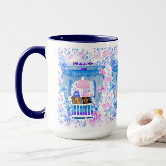 Twins Special Delivery Boy Girl Coffee Mug (With Donut)