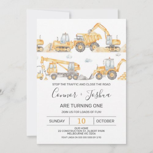 Twins Stop The Traffic Construction 1st Invitation