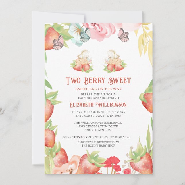Twins Strawberry Berry Sweet Baby Shower  Invitation (Front)