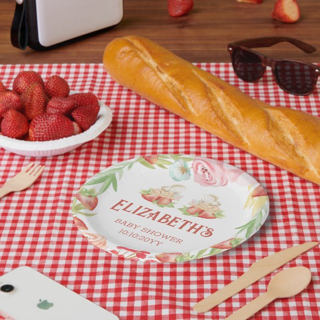 Twins Strawberry Berry Sweet Baby Shower  Paper Plates (Picnic)