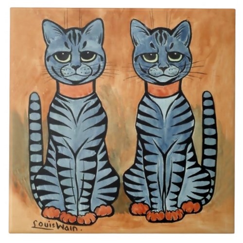 Twins Striped Cats by Louis Wain Ceramic Tile