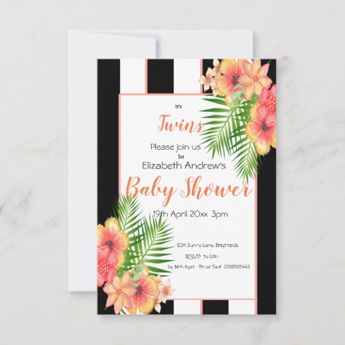 Twins Striped Floral Baby Shower Invitation