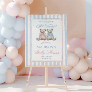 Twins Stripes and Teddy Bears Baby Shower Foam Board