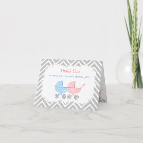 Twins Strollers Baby Shower Thank You Card