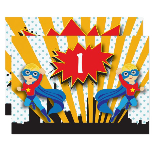 Twins Superhero Birthday  |  Blonde Invitation