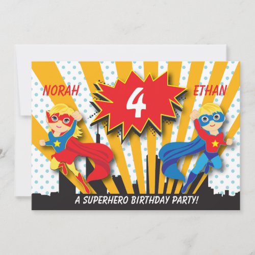 Twins Superhero Birthday    Blonde Invitation
