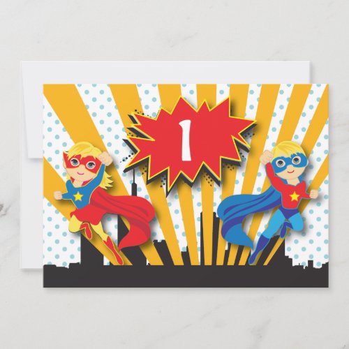 Twins Superhero Birthday  |  Blonde Personalized Invitations