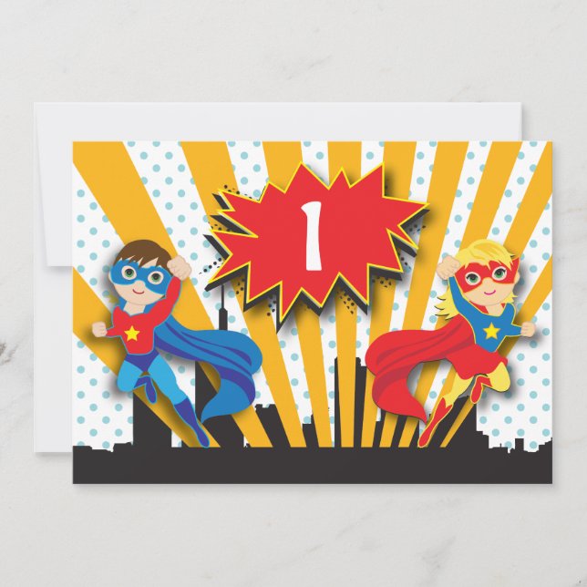 Twins Superhero Birthday  | Boy and Girl Invitation (Front)