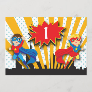 Twins Superhero Birthday    Boy and Girl Invitation