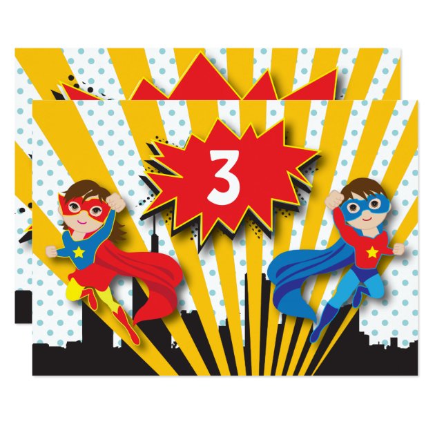 Twins Superhero Birthday Invitation