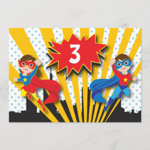 Twins Superhero Birthday Invitation
