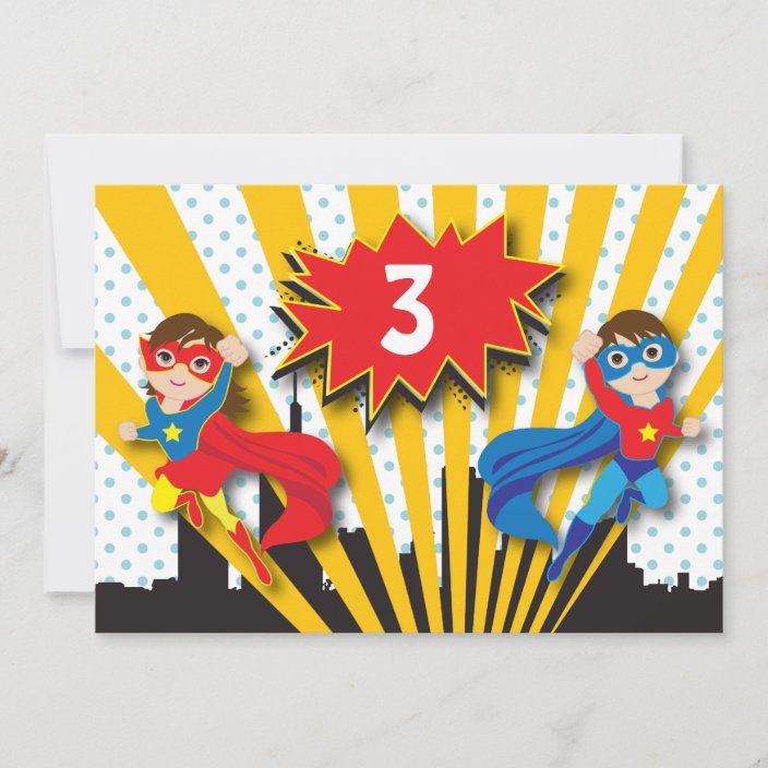 Twins Superhero Birthday Invitation | Zazzle.com