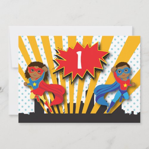 Twins Superhero Birthday Invitation