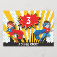 Twins Superhero Birthday Invitation