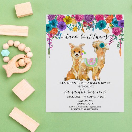 Twins Taco Fiesta Baby Shower Llama Floral