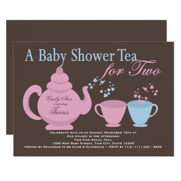 Twins Tea Party Baby Shower Invitation