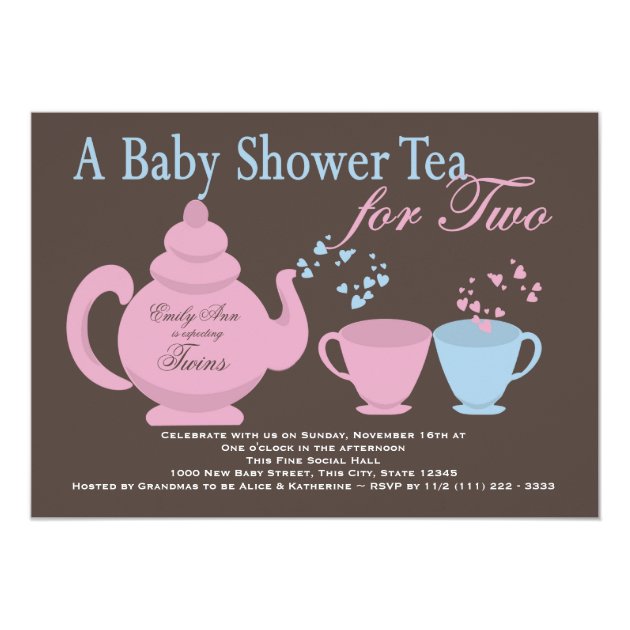 Twins Tea Party Baby Shower Invitation