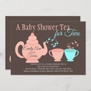 Twins Tea Party Baby Shower Invitation