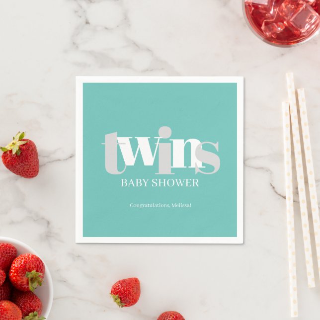 Twins Teal Baby Shower Party Napkins (Insitu)