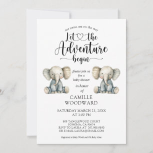 Twins Teddy Baby Elephants Baby Shower Invitation