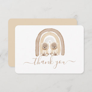 Twins Teddy Bear and Rainbow thank you card