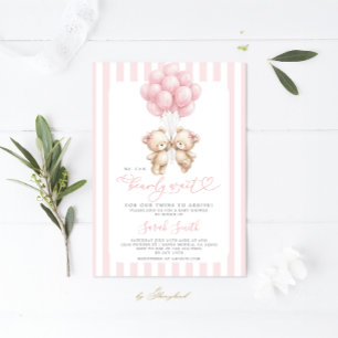 Twins Teddy Bear Baby Shower Girl Invitation