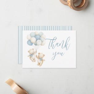 Twins Teddy Bear Baby Shower Thank You Note Card