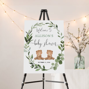 Twins teddy bear baby shower welcome sign