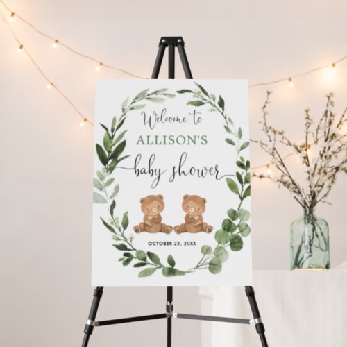 Twins teddy bear baby shower welcome sign