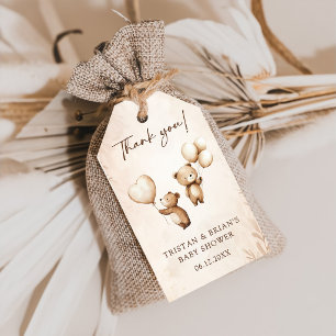 Twins Teddy Bear Balloons Baby Shower Gift Tags