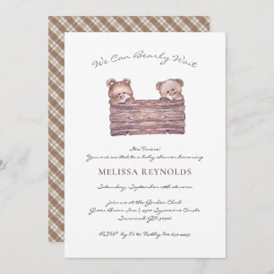 Twins Teddy Bear "Bearly Wait" Baby Shower Invitation