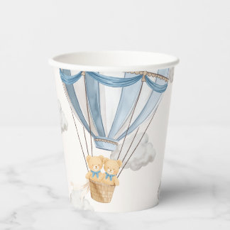 Twins Teddy Bear Blue Hot Air Balloon Paper Cups
