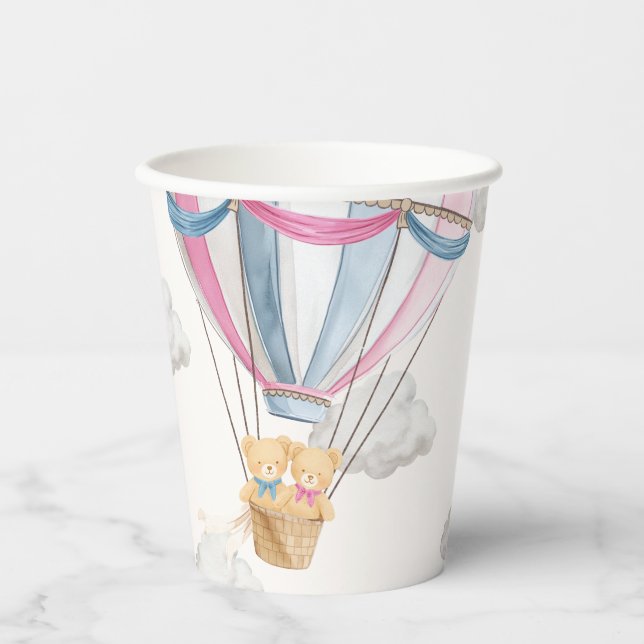Twins Teddy Bear Blue Hot Air Balloon Paper Cups (Front)