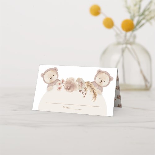 Twins  Teddy Bear Party Table Number Name  Place Card