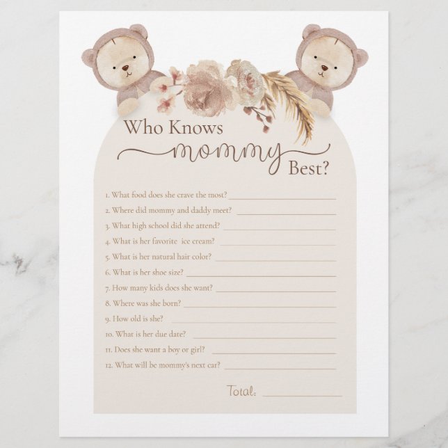 Twins Teddy Bear Who Knows Mommy Best Shower Game (Front)