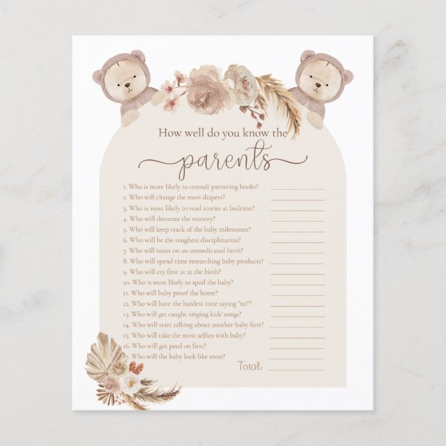 Twins Teddy Bear Who Knows the Parents Shower Game (Front)