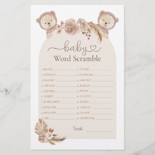 Twins Teddy Bear Word Scramble Baby Shower Game