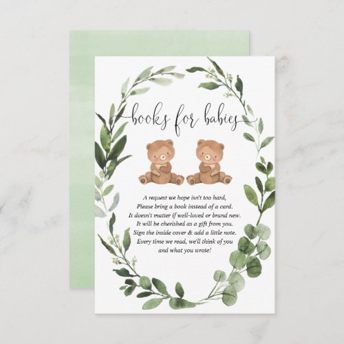 Twins teddy bears gender neutral books for baby enclosure card