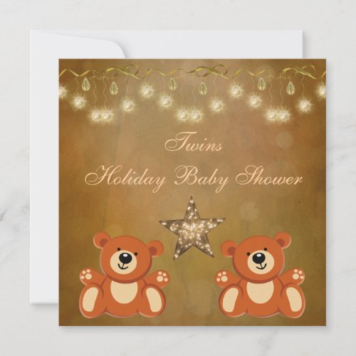 Twins Teddy Bears Neutral Christmas Baby Shower Invitation