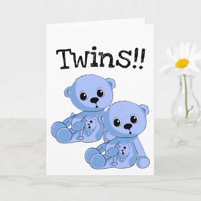 Twins Teddy Bears Personalized Greeting Card (Small Plant)