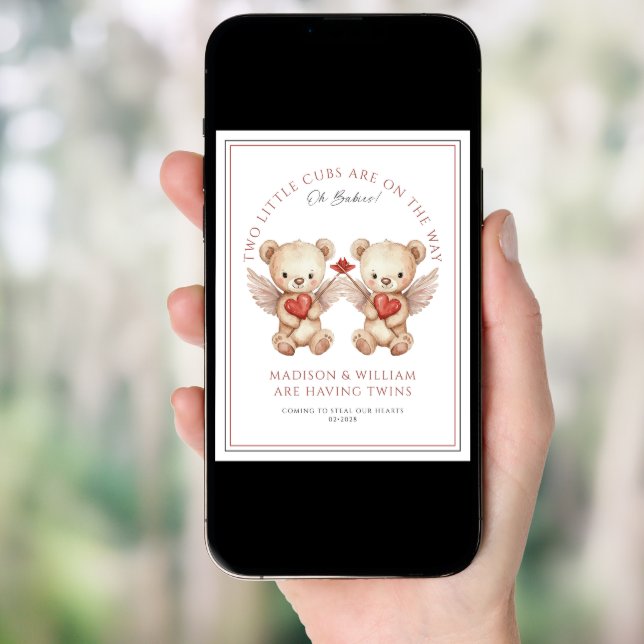 Twins Teddy Bears Winter Pregnancy Announcement (Front Digital)