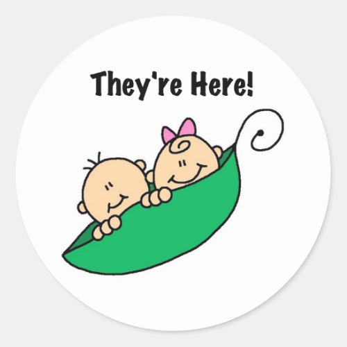 Twins Theyre Here Classic Round Sticker