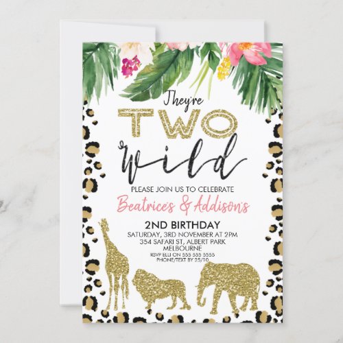 Twins Theyre Two Wild 2nd Birthday Invitation