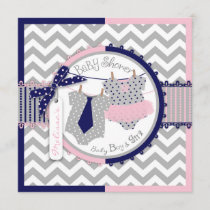 Twins Tie Tutu Chevron Baby Shower Invitation