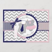 Twins Tie Tutu Chevron Baby Shower Invitation