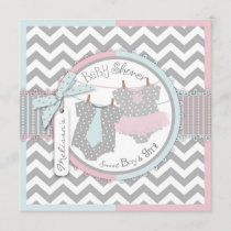 Twins Tie Tutu Chevron Baby Shower Invitation