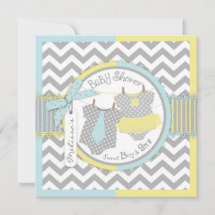 Twins Tie Tutu Chevron Baby Shower Invitation