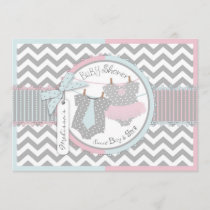 Twins Tie Tutu Chevron Baby Shower Invitation