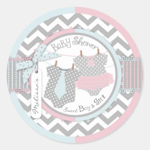 Twins Tie Tutu Chevron Print Baby Shower Classic Round Sticker